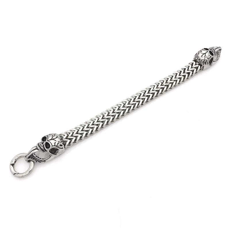 New Designer Fashion Punk Skull Jewelry Classical Steel Double Skull Bracelet Bangle For Mens Chain Bracelet Best Gifts