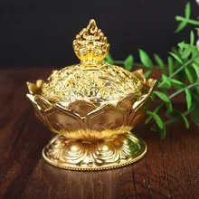 Металлический Лотос курильница, китайские традиции Бронза Медь Конус цветок Статуя Курильница Тибетский сандалового дерева курильница