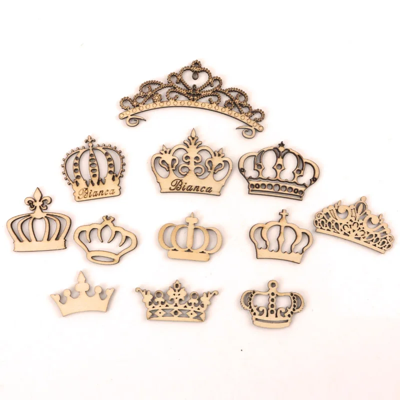 

Mixed Palace Crown Handmade Wooden Slice Crafts Home Decoration Accessories Scrapbooks Painting DIY Ornaments 35-80mm 10pcs
