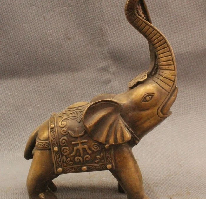 

9"Chinese Folk Feng Shui Copper Elephant Animal Auspicious Statue Sculpture