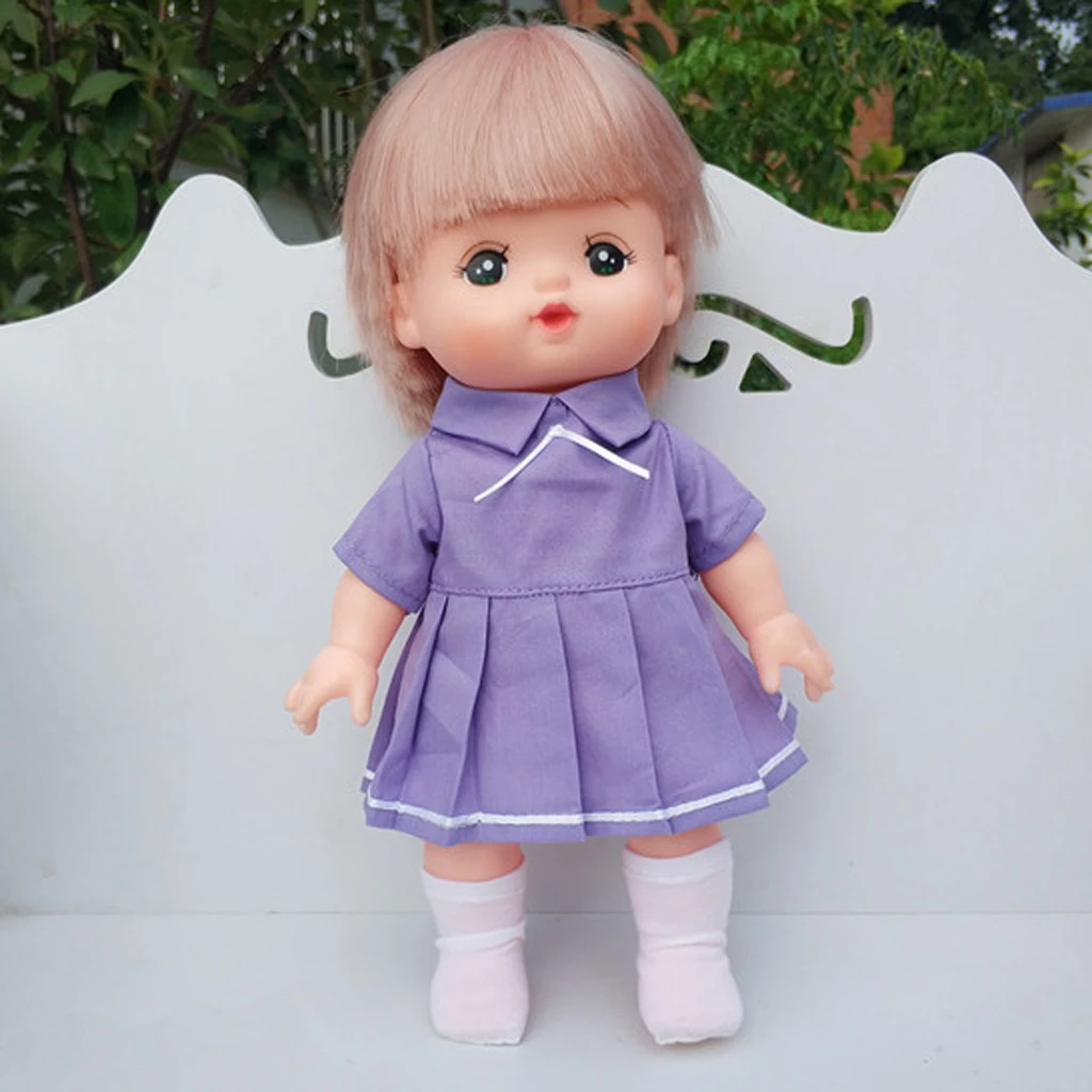 3pcs Purple Clothes Suit for Mellchan Baby Doll 9-11inch Girl Doll Dress Skirt Socks Clothing Accessories