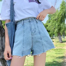 Офисные женские туфли синий женские шорты джинсы для женщин Винтаж Лето высокая талия джинсовые шорты модные корейские короткие Femme