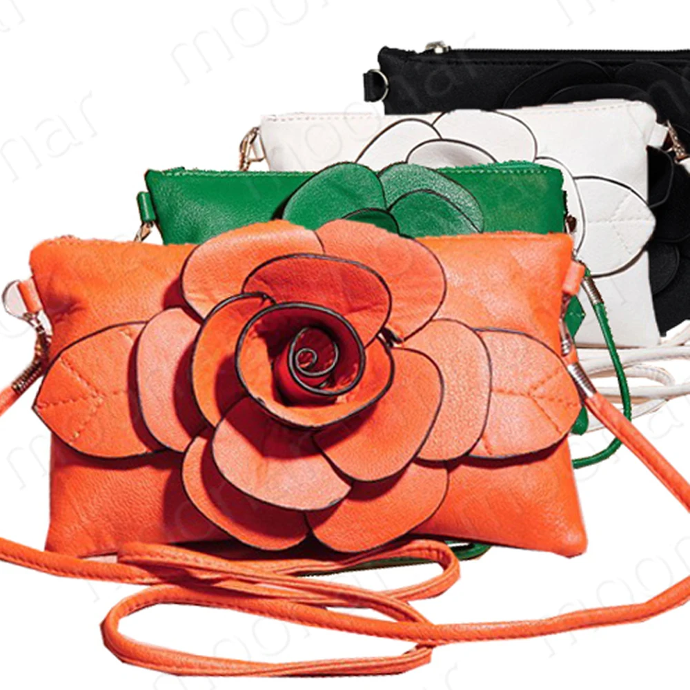 Best Hot New Fashion Big Flower Faux PU Leather Clutch Sling Shoulder