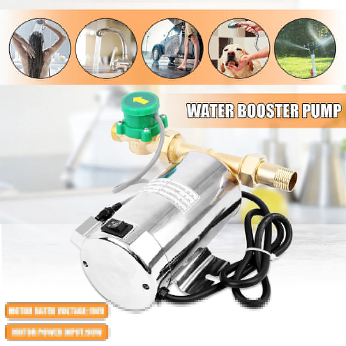 

1Pcs 90W 110V 60Hz US Plug Stainless Steel Automatic Home Shower Washing Machine Water Booster Pump