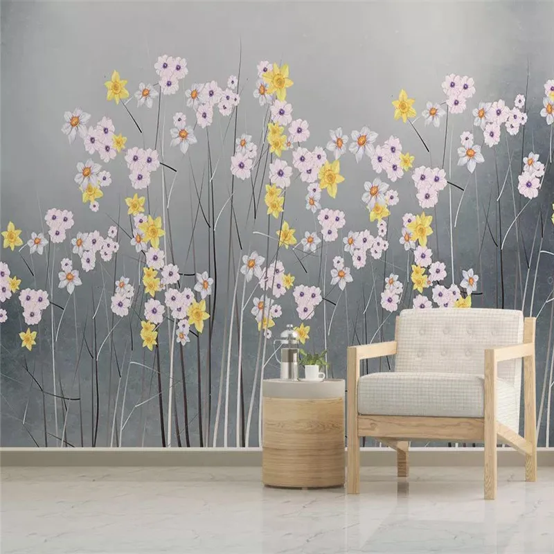 

3D wallpaper simple beautiful flowers Nordic fashion TV background wall professional production mural photo wallpaper