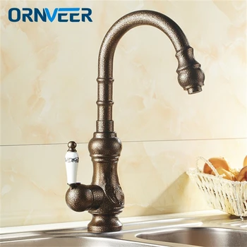 

Free Shipping Roman Bronze Rotatable Kitchen Sink Mixer Tap European Antique Bronze Curved Swivel Brass Kitchen Faucet B044