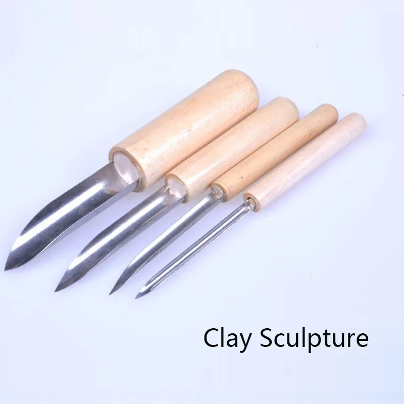 New Multifunction Pottery Tool 4Pcs Wood Handle Pottery Clay Sculpture