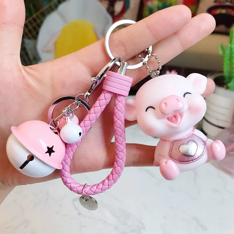 

Cute Rabbit Fur Pom Pom Key Chain Cartoon Animal Pvc Pig Keychain Heart Sound Key Chain Llavero pompon keyring Bag Charm Pendant