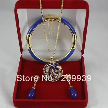 

huij 001929 6 colors Beautiful Jade Circle Dragon Pendant Necklace Earring Bracelet Set