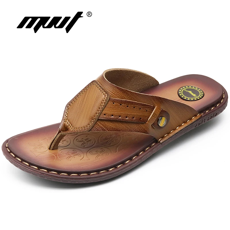 online MVVT Qualidade Split couro Chinelos Homens Sandálias de Praia Confortável Verão Sapatos Chinelos Homens Clássicos Dos Homens Flip Flops