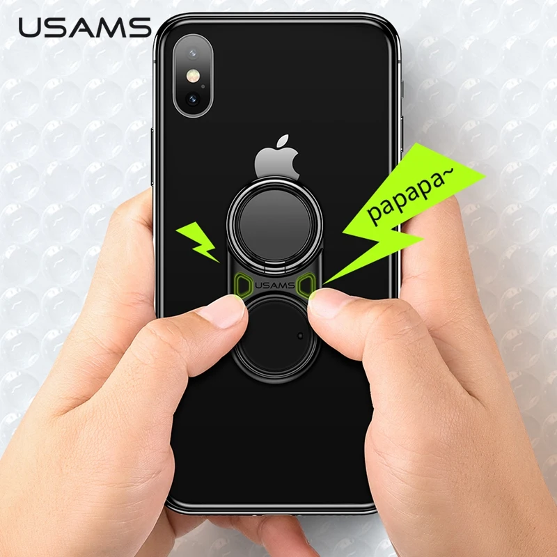 USAMS Finger Ring Holder Decompression Multifunction Fun Phone Holder Metal 360 Rotating Stand for iPhone Samsung S10 Xiaomi MI9