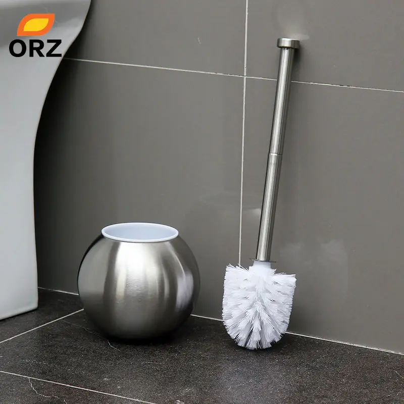 ORZ Spherical Stainless Steel Toilet Brush Holder Set Bathroom Cleaning