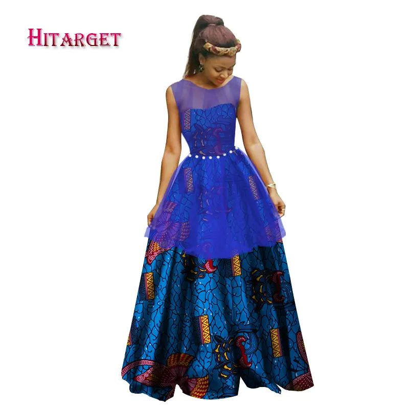 

2017 Bazin Riche African Dresses for Women Dashiki Vestidos African Wax Print Pearl Wedding Dresses with Yarns Clothes WY2285