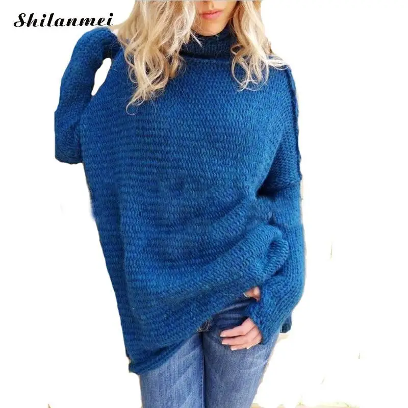 

2019 New Arrival basic oversize Turtleneck pullovers Knitted female sweater tops solid colors pullovers warm casual sweater pull