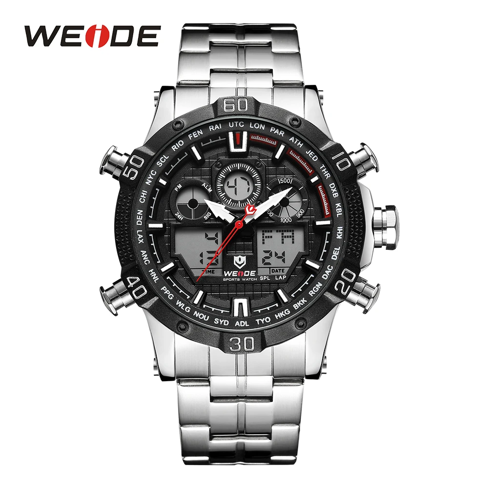

WEIDE Men Sport Watch Alarm Digital LCD Quartz Stainless Steel Band Business Man Wristwatch Relojes Clock Relogio Masculino 2018
