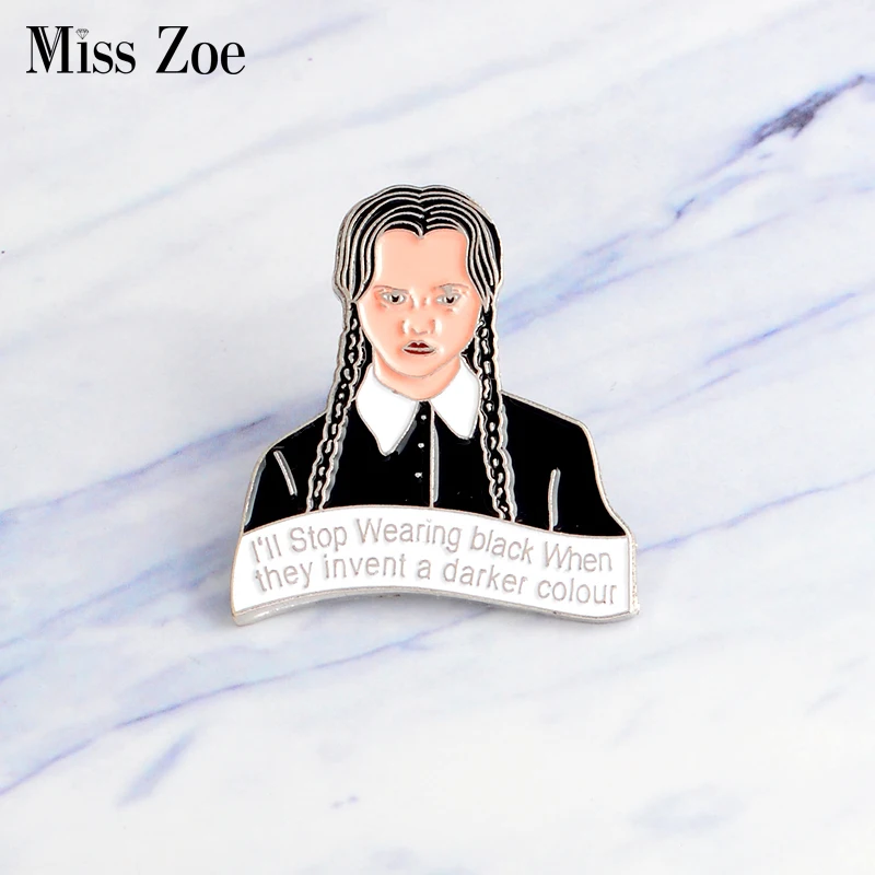 

Wednesday Addams Hard enamel pin The Addams Family Darker colour Brooch Creative icons jewelry Pin Button Badge Lapel pin