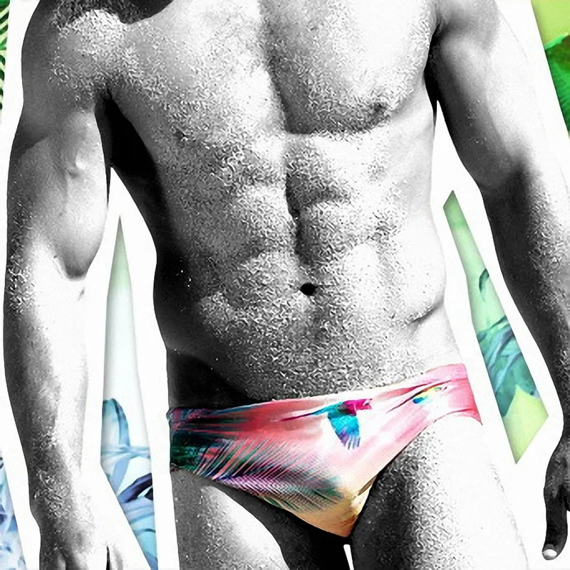 

Funfeliz Mens Swimming Briefs Sexy Swim Trunk for Men 2019 Swimwear Print Male Bathing suit Boys Swimsuit M-XL