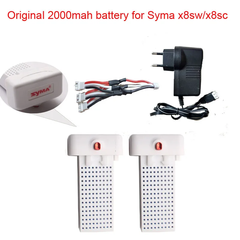 Оригинальная батарея SYMA X8SW X8SC X8 Pro, сверхвысокая емкость, 7,4 В, 2000 мА · ч, батарея, Радиоуправляемый Дрон, Вертолет Syma X8sw X8SC, запчасти серии - Цвет: 2batteryEUplug3in1CA