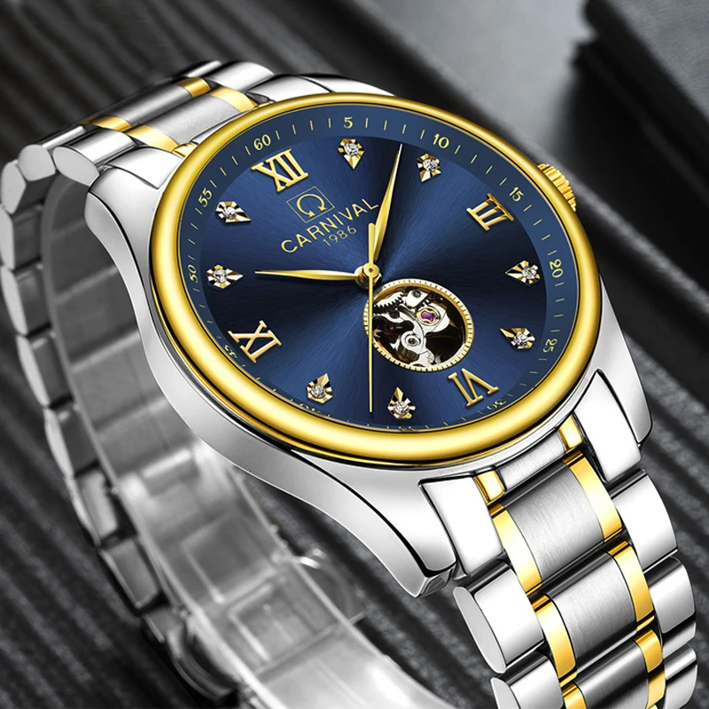 

Carnival Luxury Brand sports Business Men Wrist Watches Automatic Mechanical Watch Military stainless steel Skeleton Watches