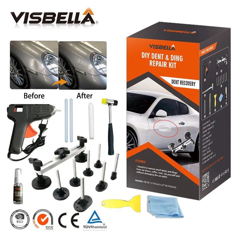 Visbella Car Dent Repair Kit Professional for Auto  Doors Coffer Roof Remover Puller Pulling with Glue Gun Hand Tool Sets