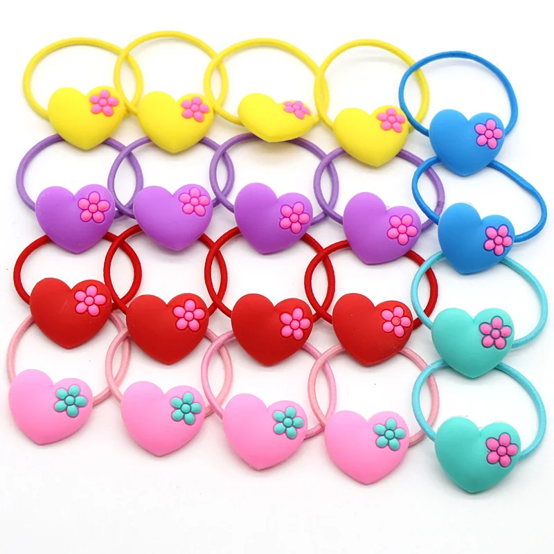 20pc/box Hello Kitty Elastic Hair Bands Unicorn Sponge Bob Storage Box Soft Plastic Cute Cartoon Hair Accessories For Kids Girls - Цвет: Heart band