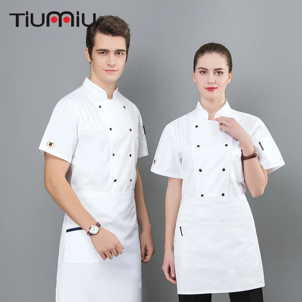 

2019 TIUMIU Chef Jacket Cool Barbr Short Sleeve Work Clothes Cake Coffee Fast Food Service Restaurant Kitchen Ropa De Cocina