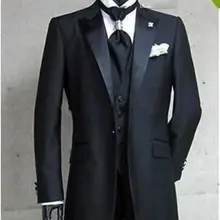 Темно-серые смокинги для жениха лучшие мужские пиковые Черные нагрудные костюмы жениха Мужские свадебные костюмы платье жениха(куртка+ брюки+ жилет+ галстук