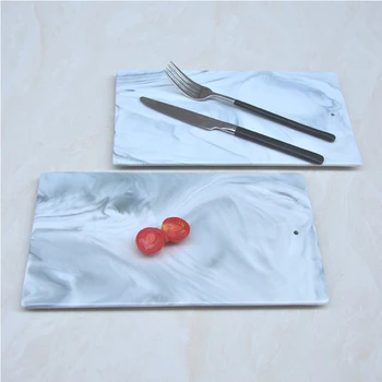 

RSCHEF Ceramic Rectangular Flat Plate Creative 11 Inch Marbled Dessert Plate Western Dish