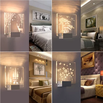 

3D Creative Square LED Indoor wall Light Surface Mounted Bedside Lamps Modern Acrylic Sconce Lamp For Living Bed Room Lighting