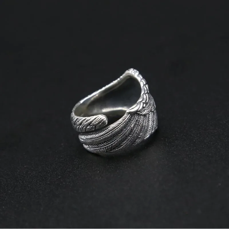 Открытое обручальное кольцо из серебра 100% пробы с крыльями орла|ring open|personalized ring925