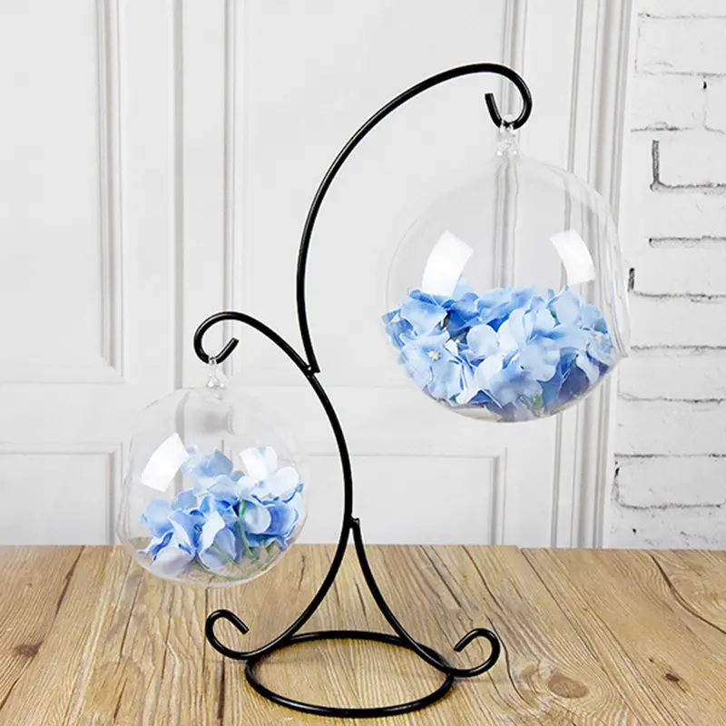 

2-Hook Hanging Glass Bauble Iron Stand Holder Home Garden Decor Black