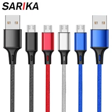 Sarika 0,5 м 1 м 1,5 м 2 м 3 м Micro USB кабель для мобильных телефонов Android Быстрая зарядка Макс A Microusb данных нейлоновый плетеный кабель провод