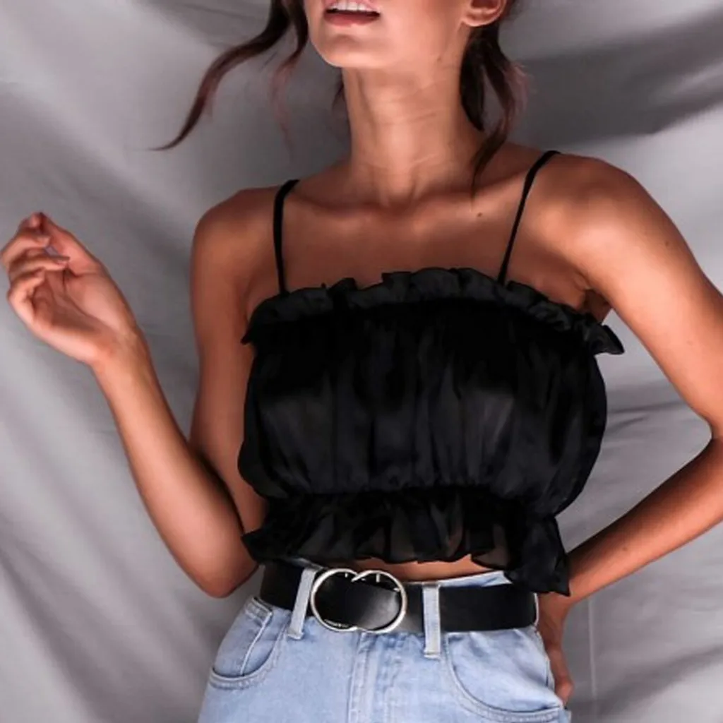 

Women Sexy Solid Tank Tops Summer Fashion Casual Ladies Casual Ruched Solid Color Fold Basic Strappy pleated tube top small