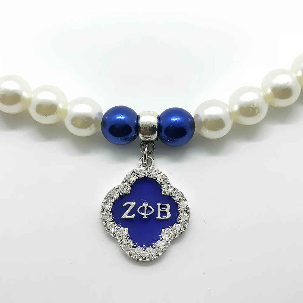 

Exquisite Greek letter society sorority ZETA PHI BETA Enamel Metal Pendant Simulation Pearl Necklace