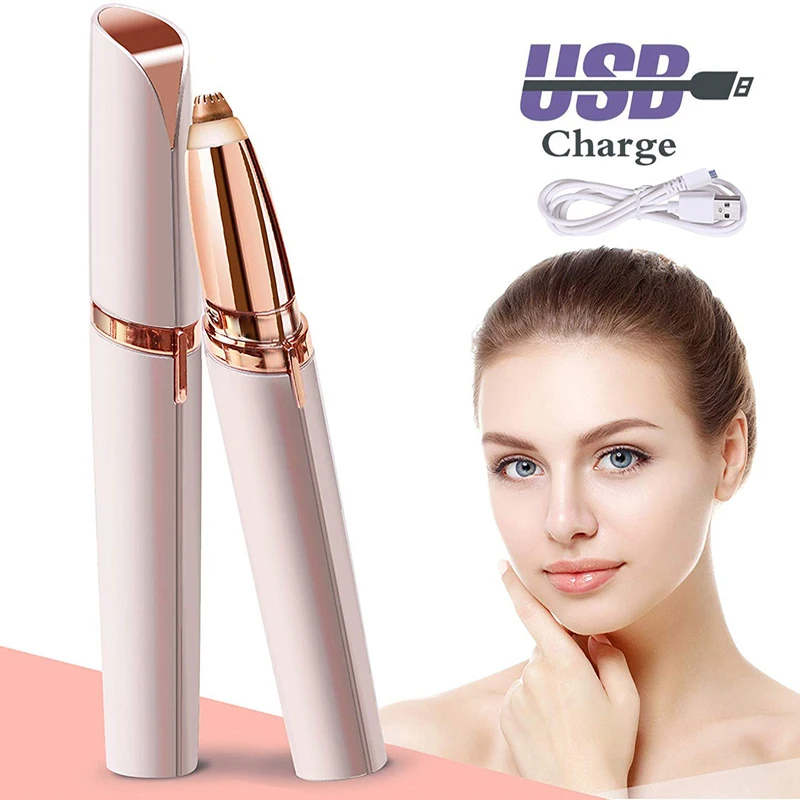 TOHUAN Electric Eyebrow Hair Trimmer Women Painless Portable Precision Brows Hair Remover Lipstick Shape Hair Razor USB Recharge