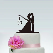 Свадебный торт Топпер, жених и невеста стиль Забавный торт Топпер рыбалка, индивидуальные инициалы торт Топпер, акриловый Свадебный декор