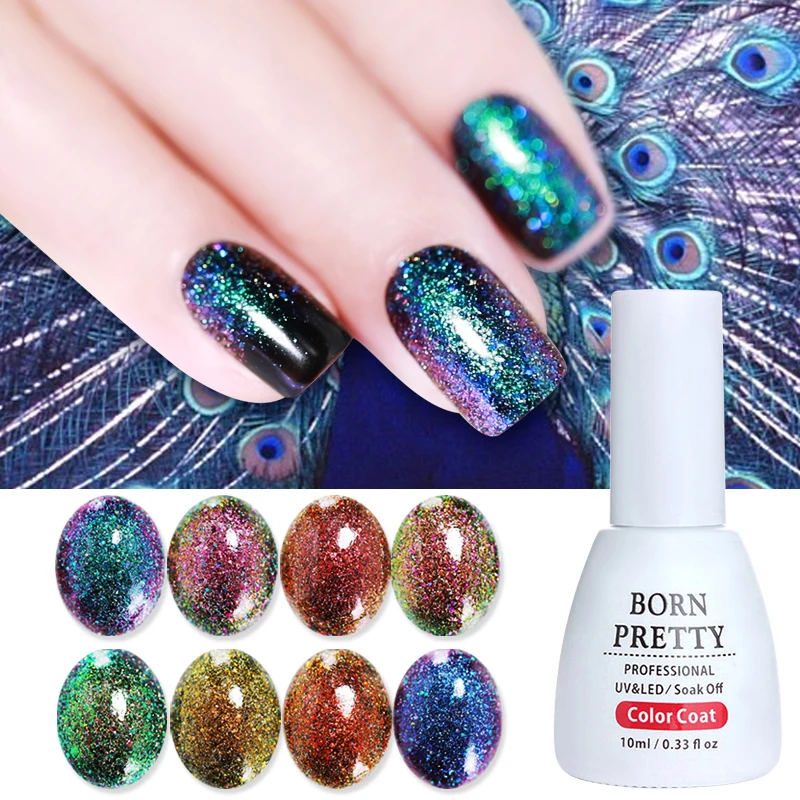 

BORN PRETTY 10ml Chameleon Holographic Nail Gel Polish Peacock Soak Off Nail Art UV LED Gel Lacquer Varnish Shiny Color Coat