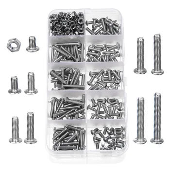 

340pcs M3 A2 Hex Screw Kit Stainless Steel Nuts Bolt Cap Socket Assortment Set For Hardware Accessories