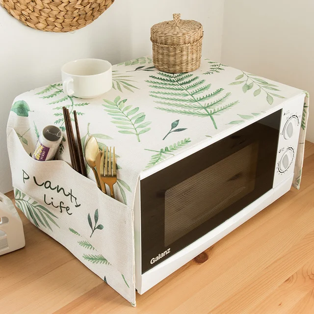 Special Price Nordic style cotton linen microwave oven dust cover oven shield cloth dustproof towel content bag hood home kitchen decor