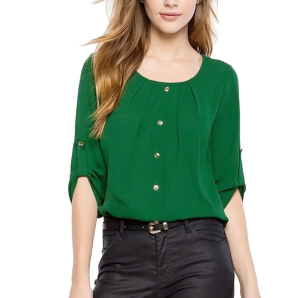 

Feitong Fashion Women Ladies Casual Chiffon Tops Solid Button Long Sleeve Shirts Loose Blouses Tops Summer Blouse Female Blusa