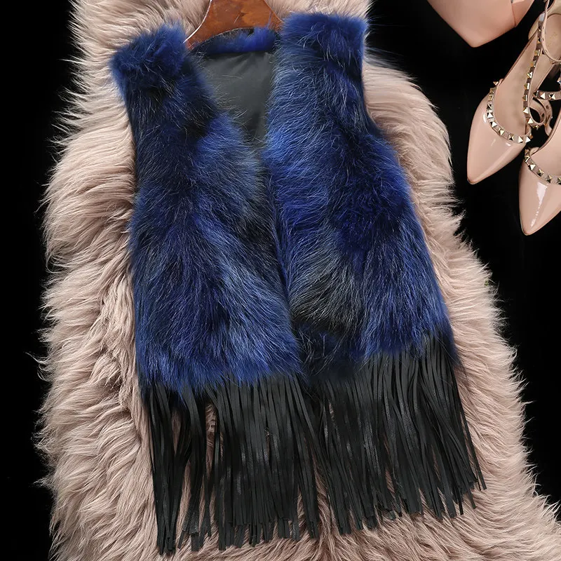 

New New Natural Raccoon Fur Vest Fashion Tassel Short Waistcoat for Women Winter Genuine Real Fur Coat Female Z154