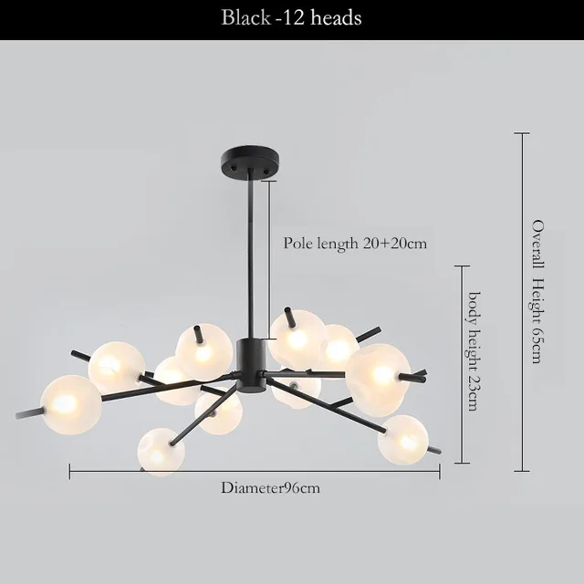 9/12/15 головок Nordic молекулярная Стекло шаровидная люстра постмодерн Простой конструктор Модель номер светодиодное освещение - Цвет абажура: Black 12heads