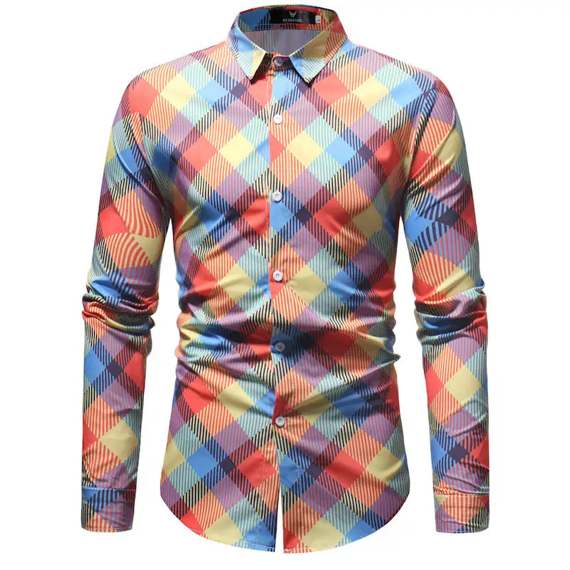 2019 الرجعية الأزهار المطبوعة الرجال عارضة قميص الكلاسيكية الرجال اللباس قميص الرجال كم طويل العلامة التجارية الجديدة أزياء الربيع قميص