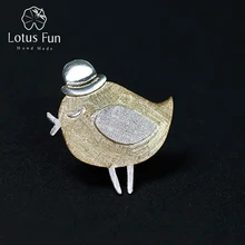 Lotus весело Настоящее серебро 925 проба Натуральный ручной работы ювелирных украшений прекрасный Джентльмен Птица дизайнерские броши брошь для Для женщин
