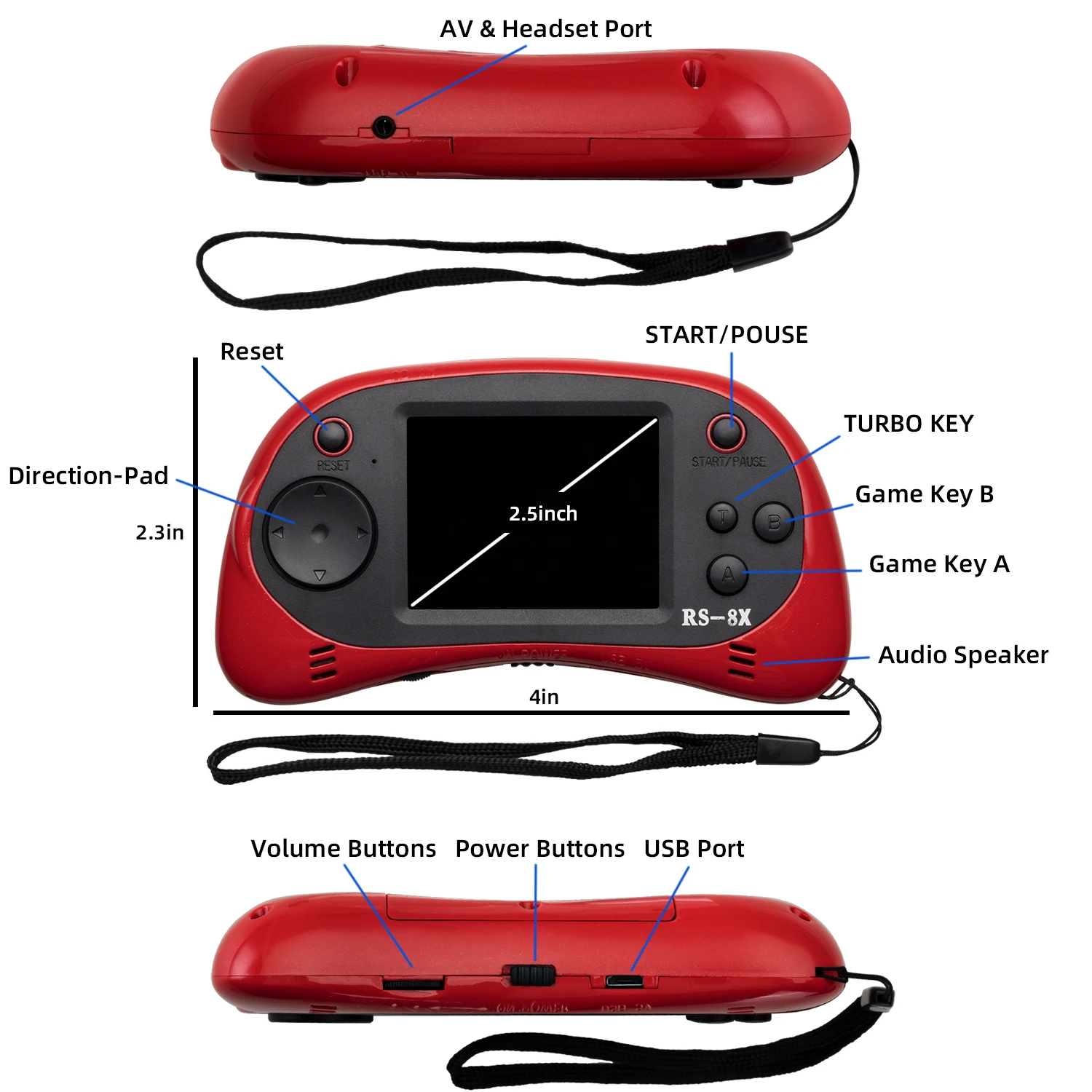 

Lot of 5 Portable Retro Handheld Game Console, Built-in 260 Game, 2.5" LCD Screen USB Charging,Good Gift for Children's Birthday