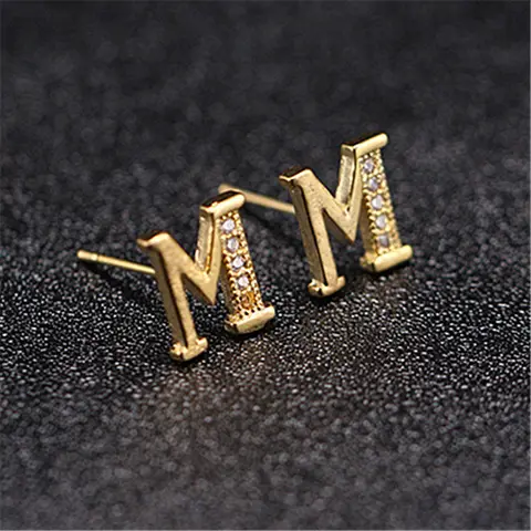 Letter Stud Earrings for Women Alphabet Gold Initial Earring Rhinestone Jewelry Small Earrings Letters Brinco Pendientes
