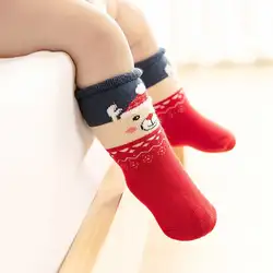 3 пар/компл. рождественские детские носки новорожденных смесь хлопка мультфильм милые мягкие зимние теплые толстые чулки для мальчиков и