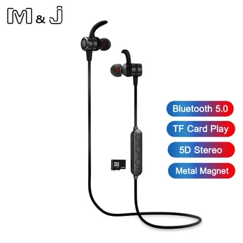 

M&J 5D Stereo Bluetooth Earphone Metal Magnet Sweat Proof Wireless Headphone TF Card Earpiece Bluetooth Headset for Xiaomi redmi