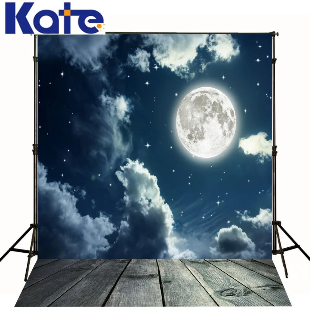 

5*6.5FT(150*200CM) Kate Photo Background Wood Floor  Night Sky Moon Backgrounds Backgrounds For Photo Studio FF0002