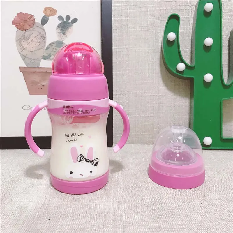 350 мл бутылочки для кормления детей чашки 2 использования дети бутылка для воды, молока мягкий рот Duckbill Сиппи младенческий напиток обучение бутылочка для кормления - Цвет: Pink Rabbit
